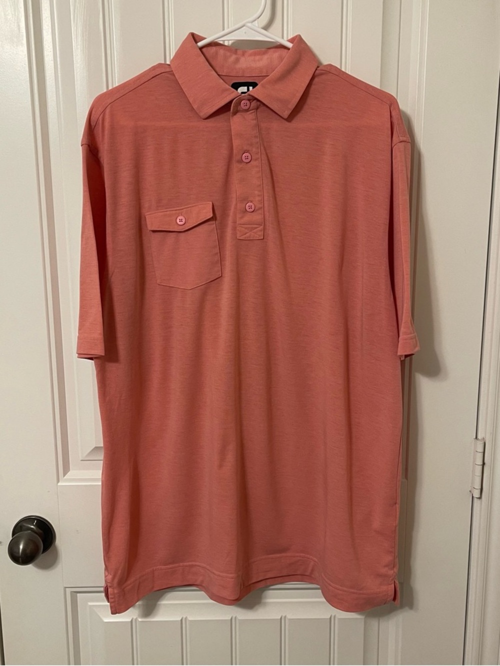 FootJoy FJ Men's Large Short Sleeve Pink Coral Pocket Golf Lightweight